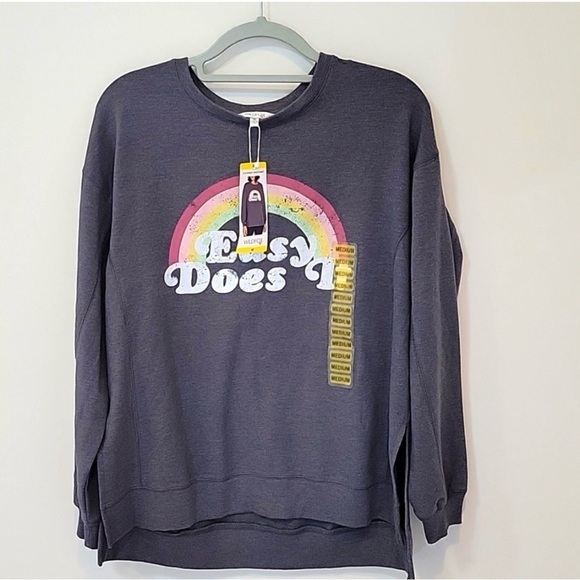 Wildfox Easy Does It Sweatshirt Charcoal Rainbow Medium Graphic Boho Oversized - Picture 5 of 9